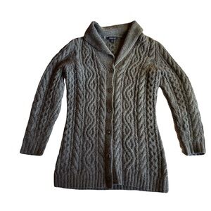 Land's End Cashmere Cardigan Cable Knit Shawl Collar,‎ Gray, Size XS/S